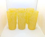 Set Of 6 Vintage Yellow Spaghetti String Tumbler Drinking Glasses Mcm Mid Gift. Fixed Price $88.00.
